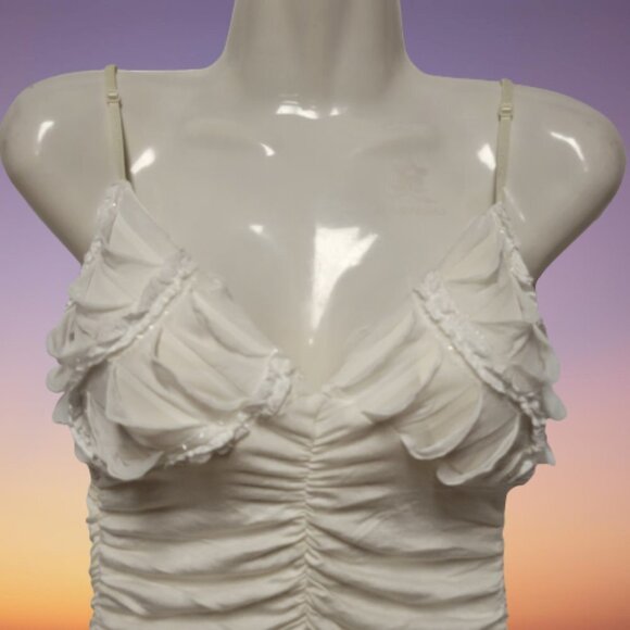 WHITE ruched stretchy spaghetti strap sexy top sizes S M - Picture 4 of 14